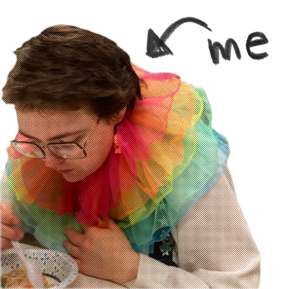 me in a clown costume eating chicken noodle soup